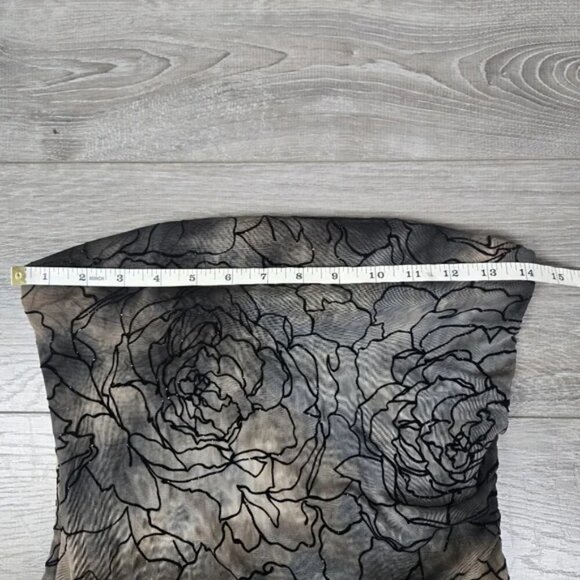 Le Chateau Multicolor Bandeau Strapless Midi Dress With Sheer Floral Overlay Med - Picture 15 of 17